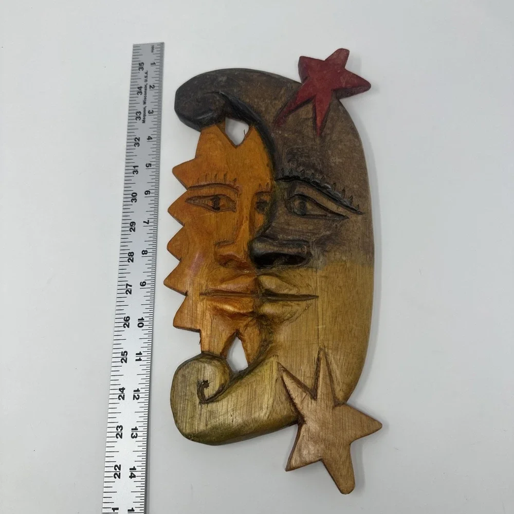 Vintage‎ Hand Carved Celestial Sun And Moon Wall Art Decor